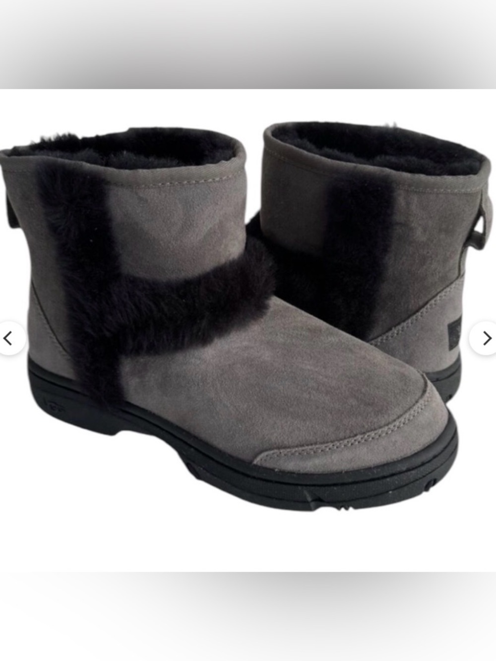 UGG SUNBURST MINI GREY GRAY SUEDE SHEEPSKIN ANKLE BOOTS SIZE 6 WOMEN